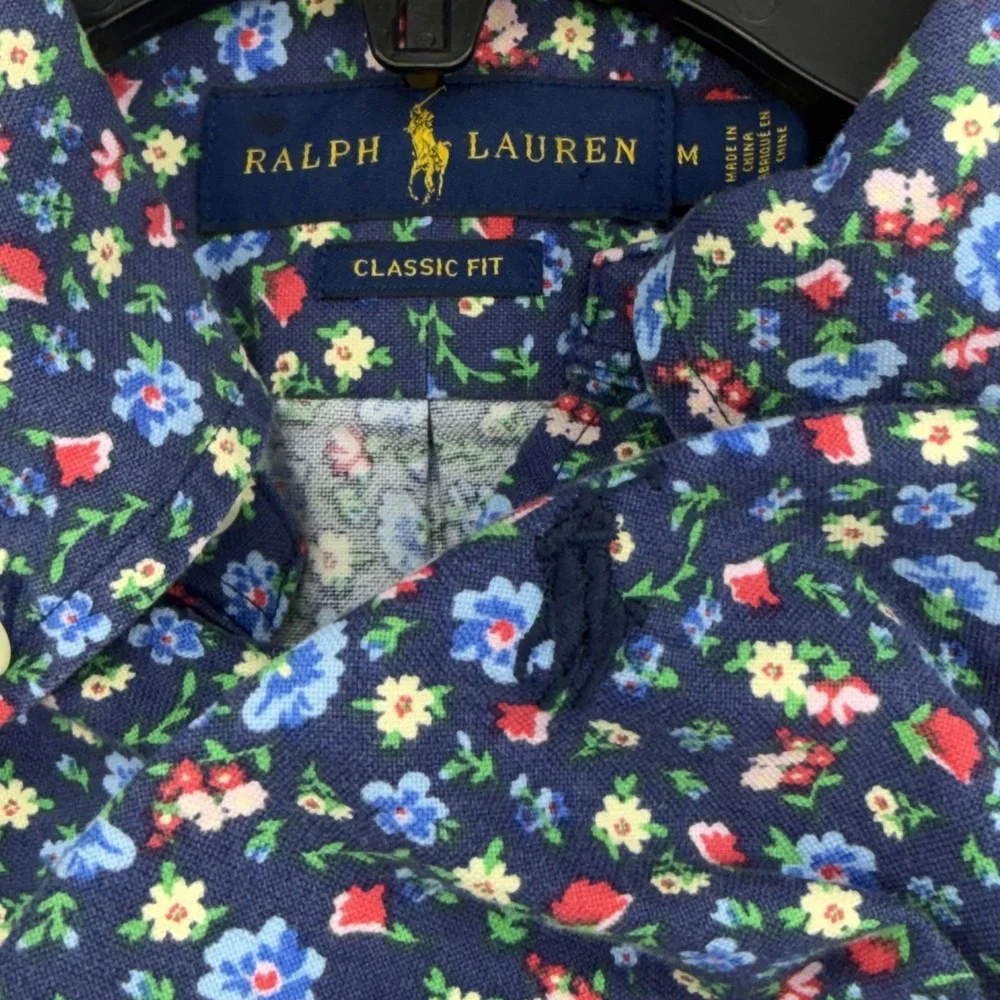 Polo Ralph Lauren Shirt Mens M Navy Floral Classic Fit Short Sleeve Button Up